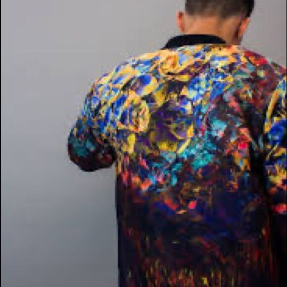 Flux Luxury Multicolor Printed Bomber Mens Jacket Size Large - Picture 3 of 14